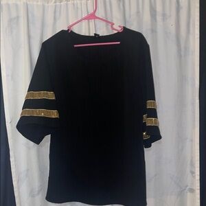 SHEIN Black Top with Gold Sleeve Stripes